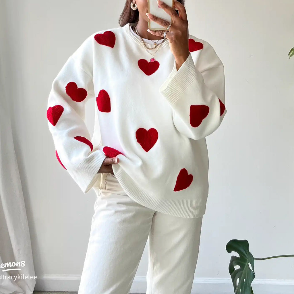 Leonore | Ladies knitted sweater with embroidered love heart