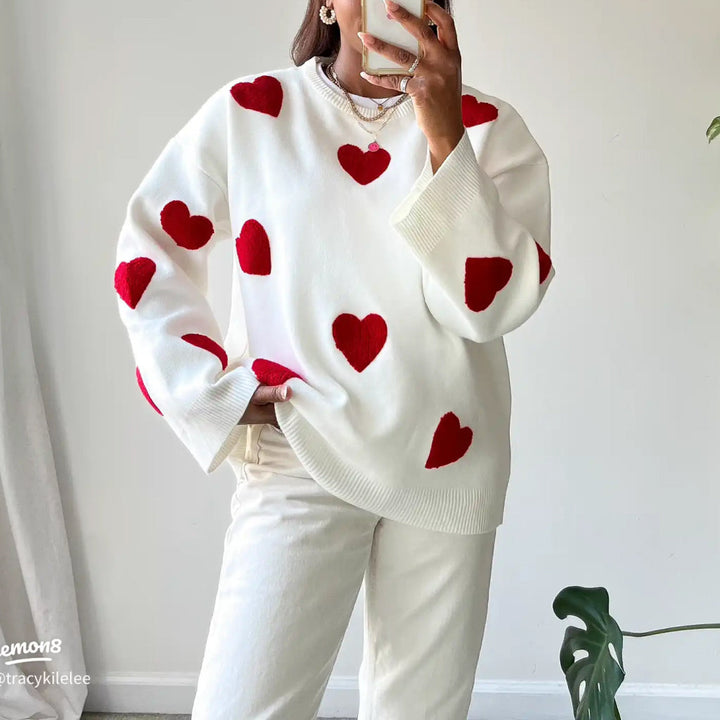 Leonore | Ladies knitted sweater with embroidered love heart