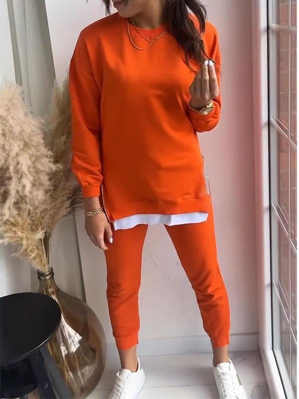 Philomena | Two-piece sweatshirt and trouser set made from imitation patchwork