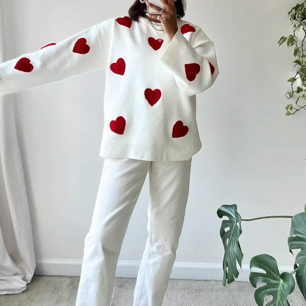Leonore | Ladies knitted sweater with embroidered love heart