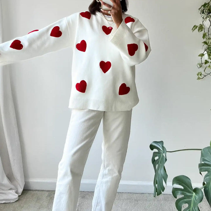 Leonore | Ladies knitted sweater with embroidered love heart