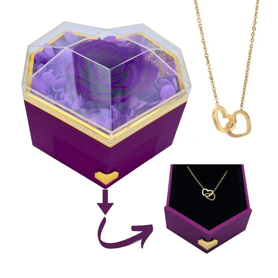Heart Rose Box - With Engraved Necklace & Real Rose