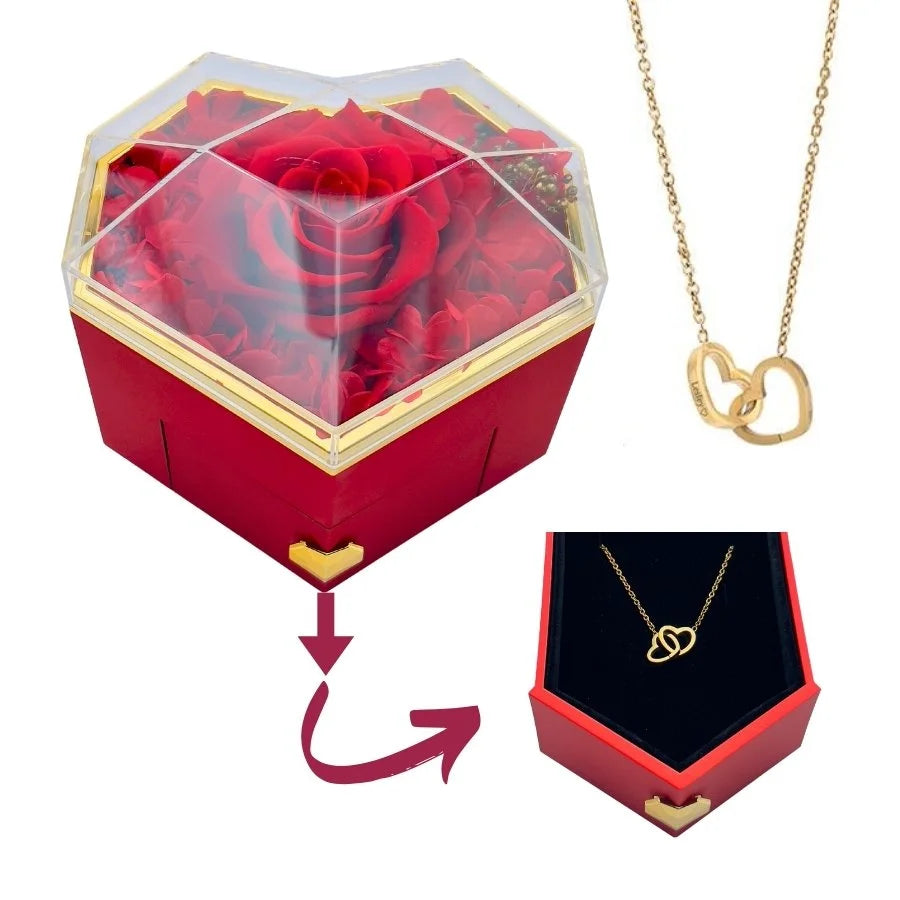 Heart Rose Box - With Engraved Necklace & Real Rose