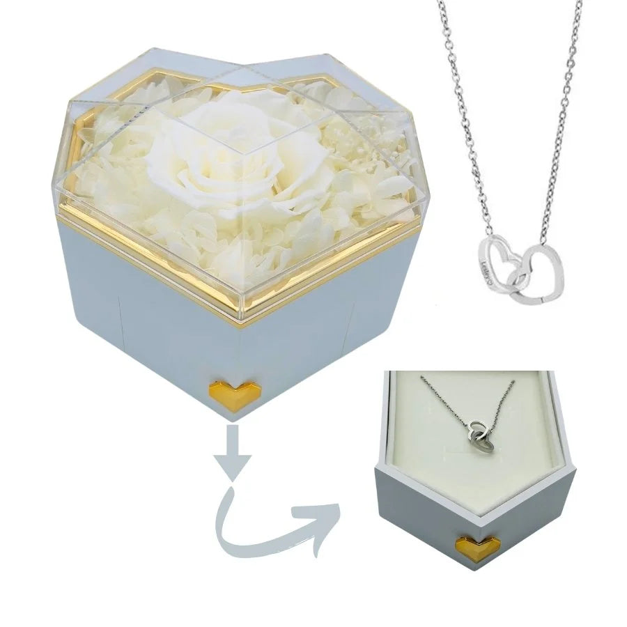 Heart Rose Box - With Engraved Necklace & Real Rose