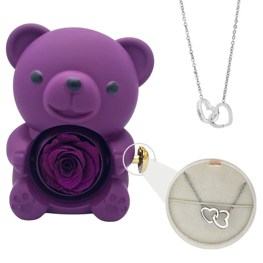 Gerda | Eternal Bear - With Engraved Necklace And Real Rose