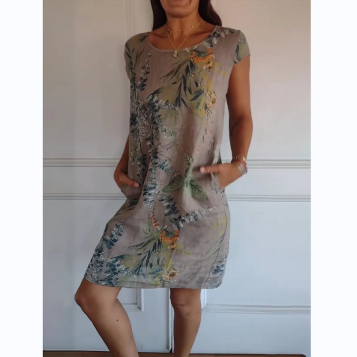 Kordula | Women's round neck dress with botanical print