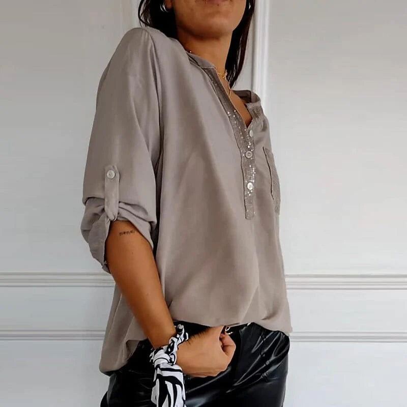 Franziska | Cotton V-neck blouse with sequins