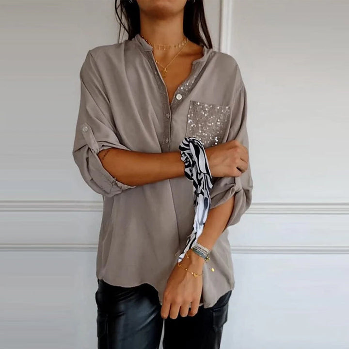 Franziska | Cotton V-neck blouse with sequins
