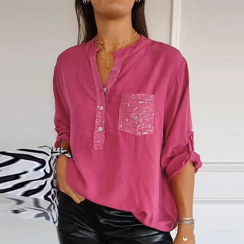 Franziska | Cotton V-neck blouse with sequins