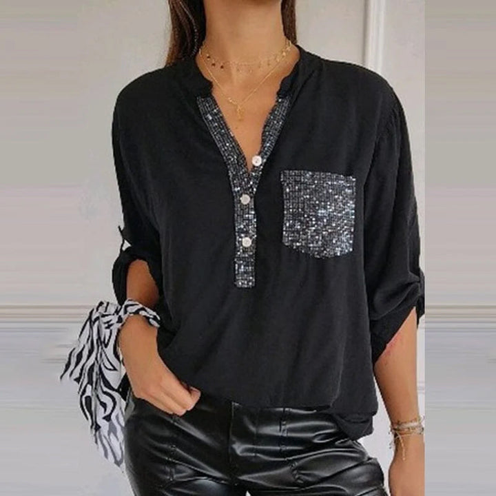Franziska | Cotton V-neck blouse with sequins