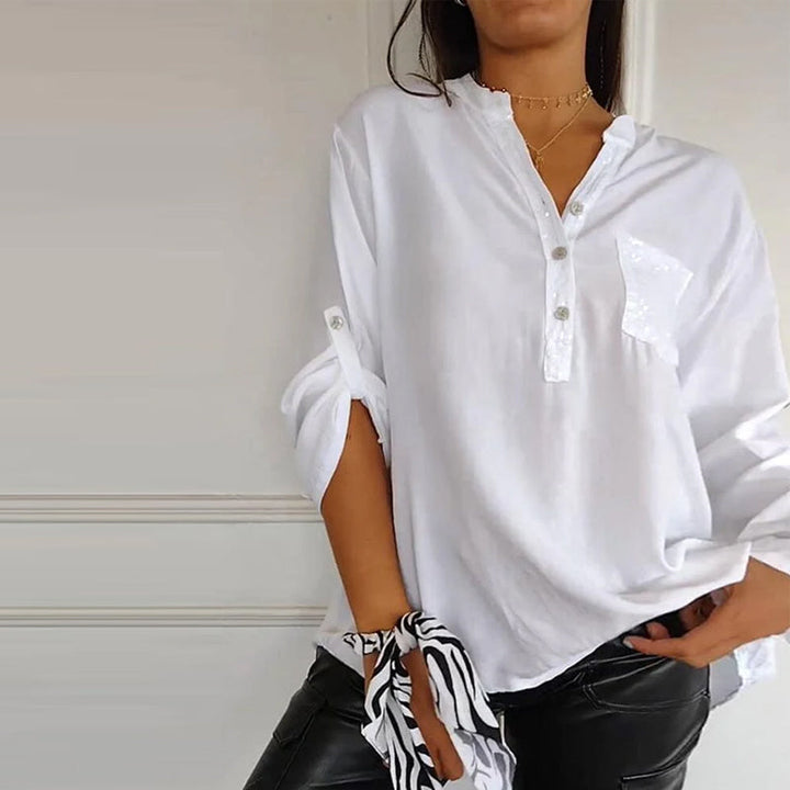 Franziska | Cotton V-neck blouse with sequins