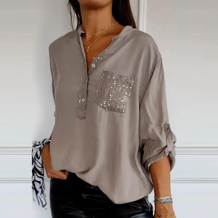 Franziska | Cotton V-neck blouse with sequins