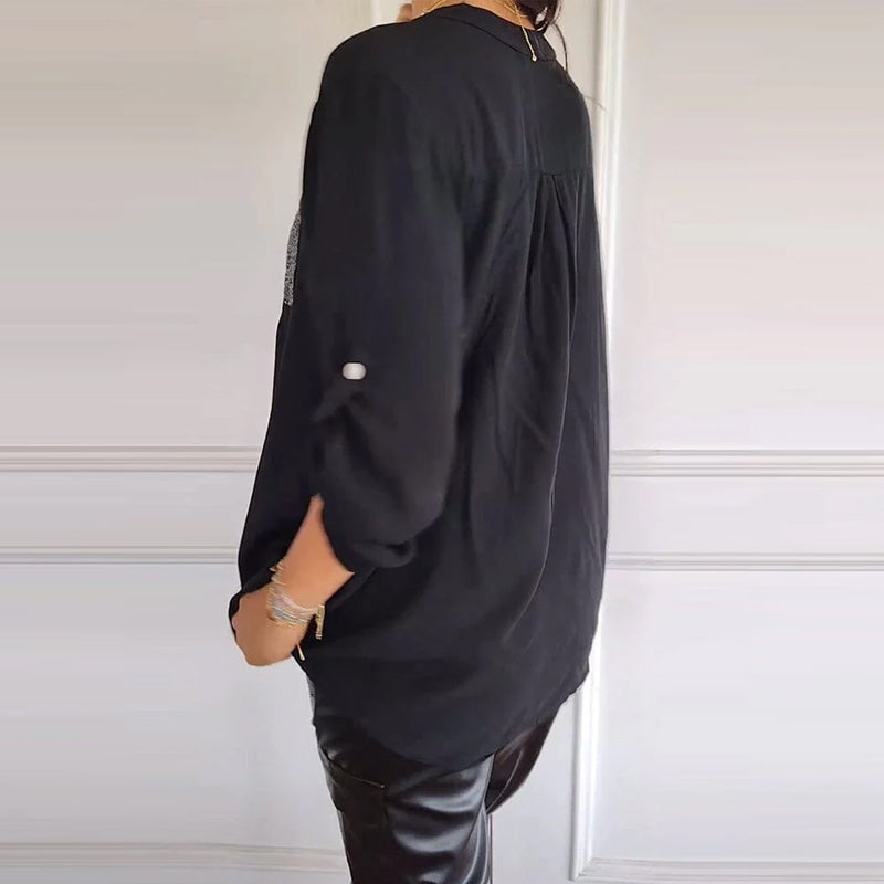 Franziska | Cotton V-neck blouse with sequins