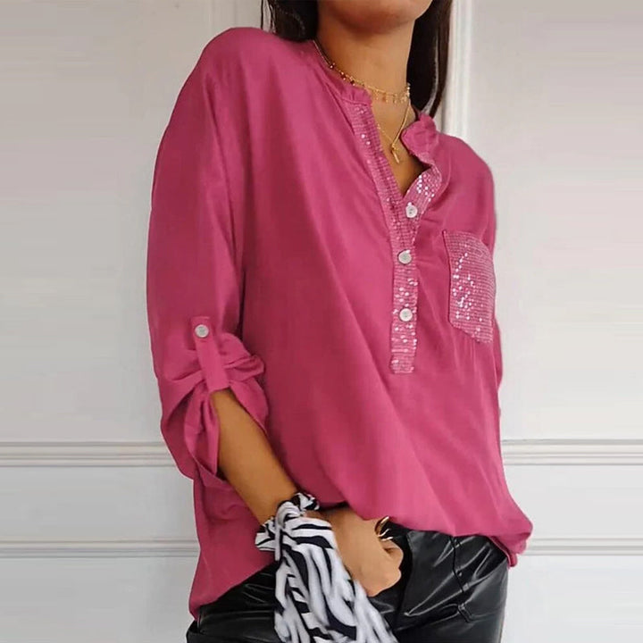 Franziska | Cotton V-neck blouse with sequins