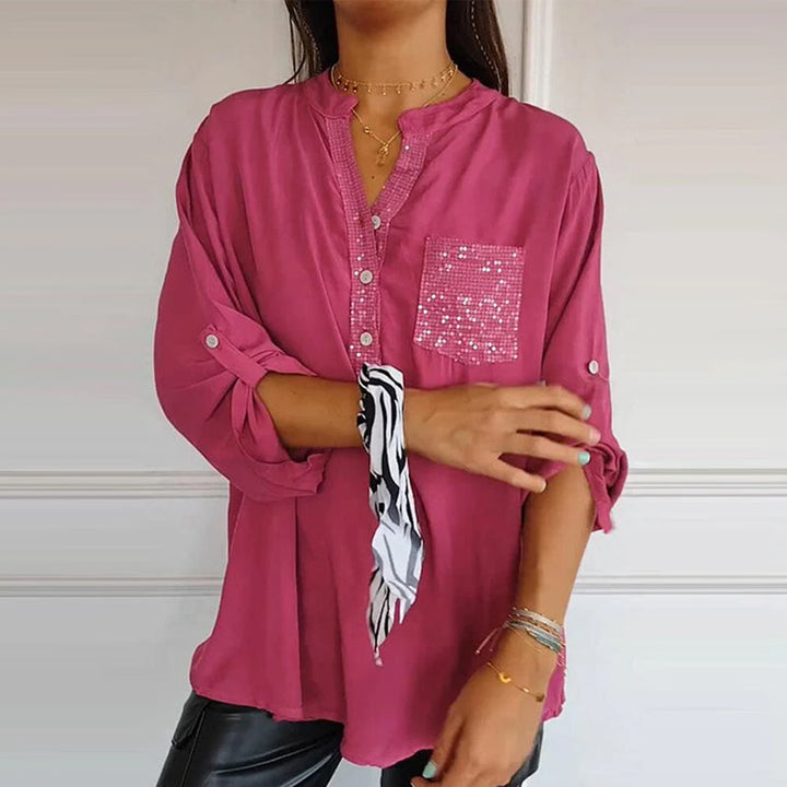 Franziska | Cotton V-neck blouse with sequins
