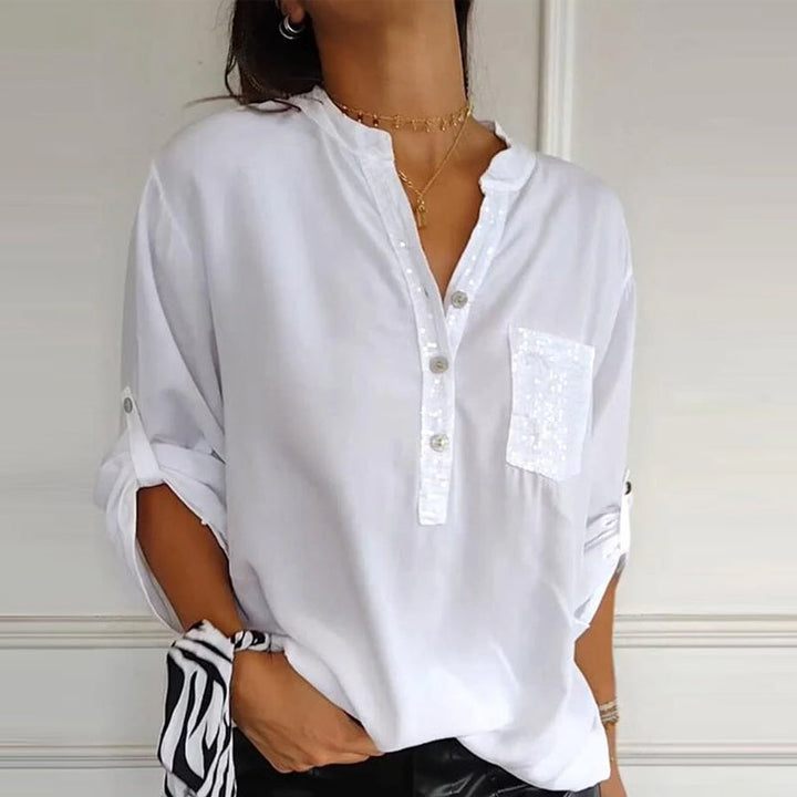 Franziska | Cotton V-neck blouse with sequins