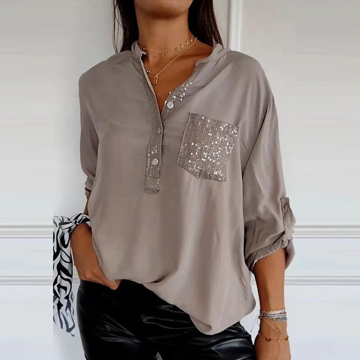 Franziska | Cotton V-neck blouse with sequins