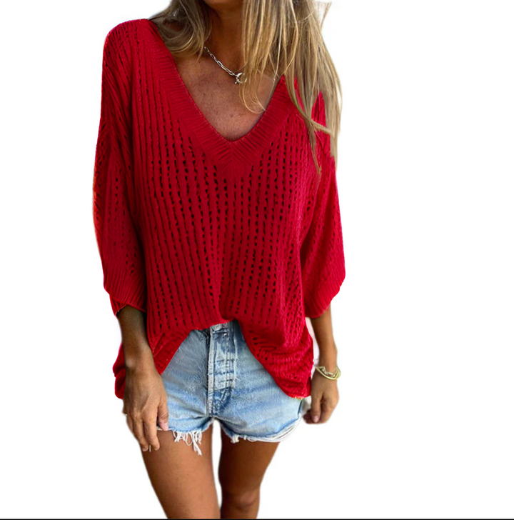 Svenja | Hollow knit top with V-neckline