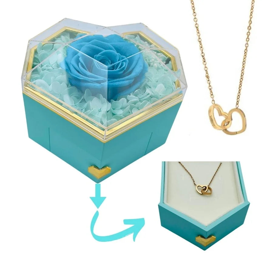 Heart Rose Box - With Engraved Necklace & Real Rose