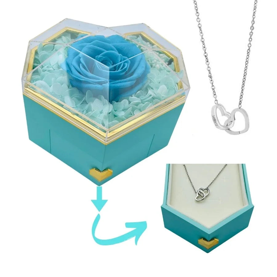 Heart Rose Box - With Engraved Necklace & Real Rose