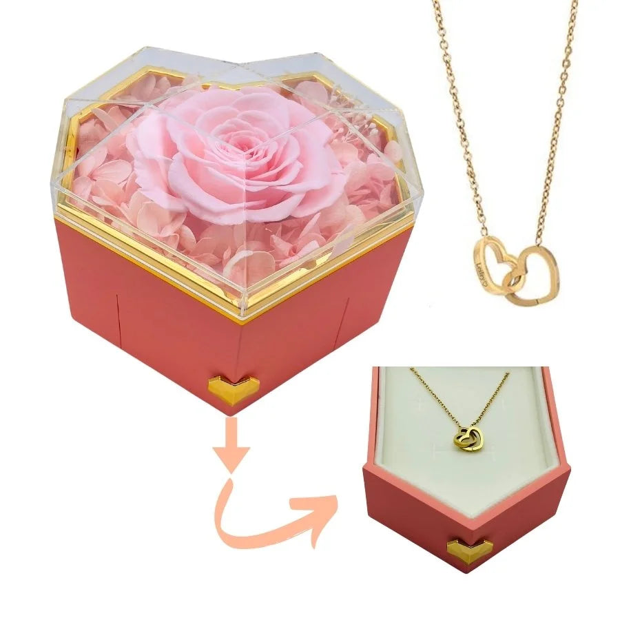 Heart Rose Box - With Engraved Necklace & Real Rose