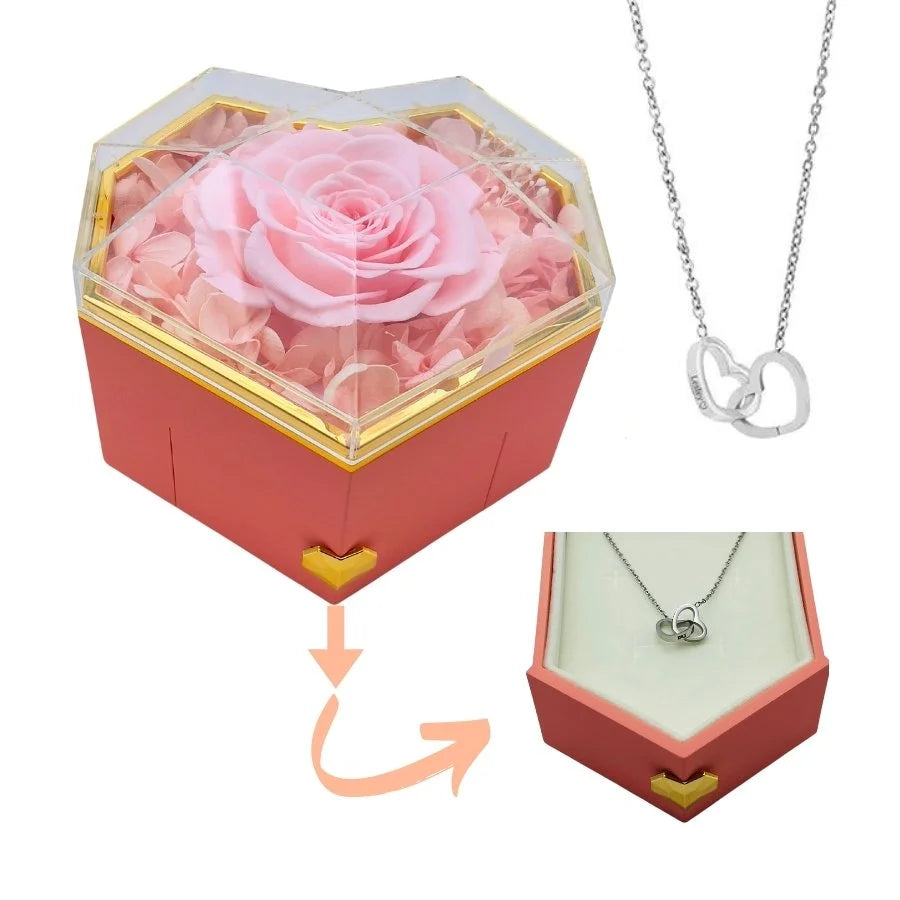 Heart Rose Box - With Engraved Necklace & Real Rose