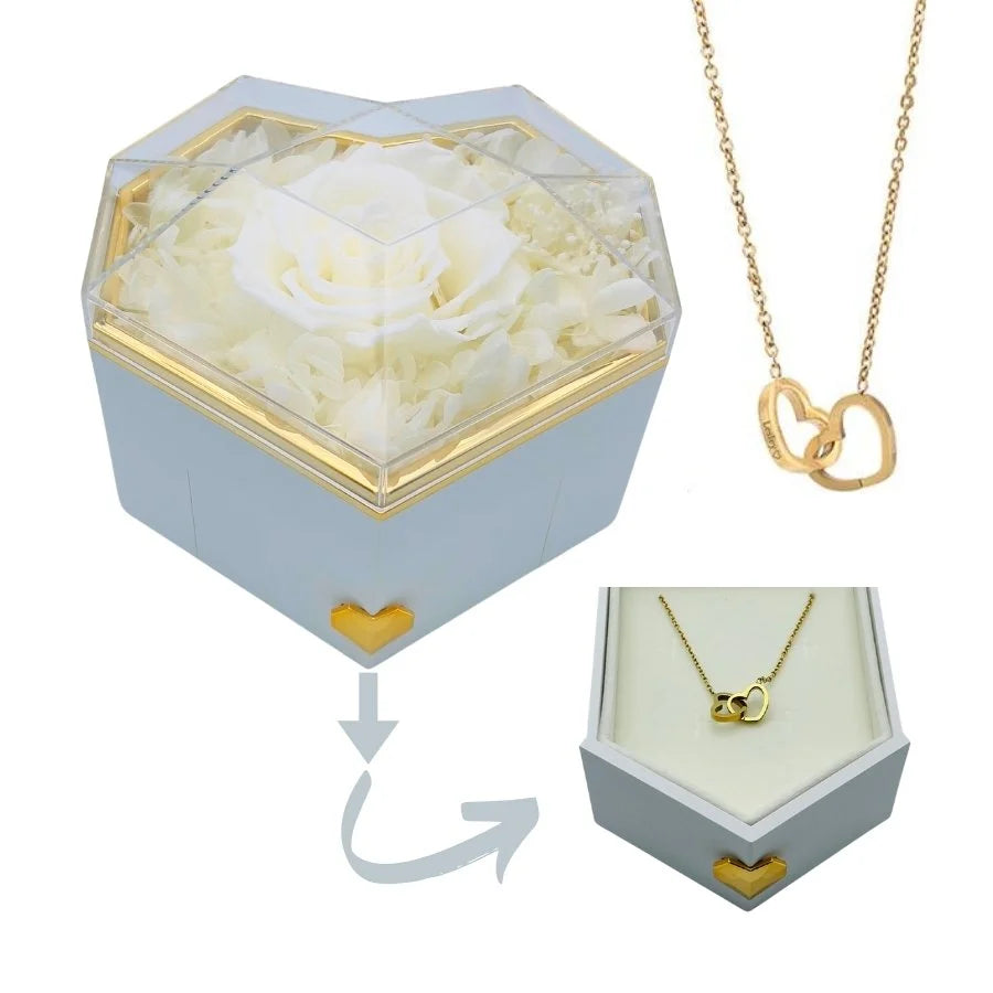 Heart Rose Box - With Engraved Necklace & Real Rose