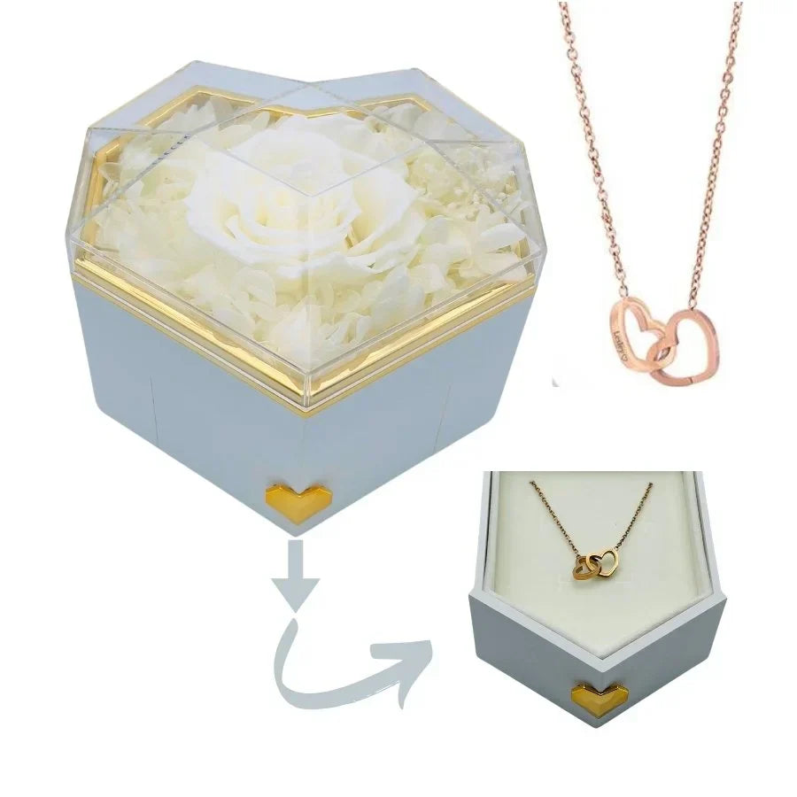 Heart Rose Box - With Engraved Necklace & Real Rose