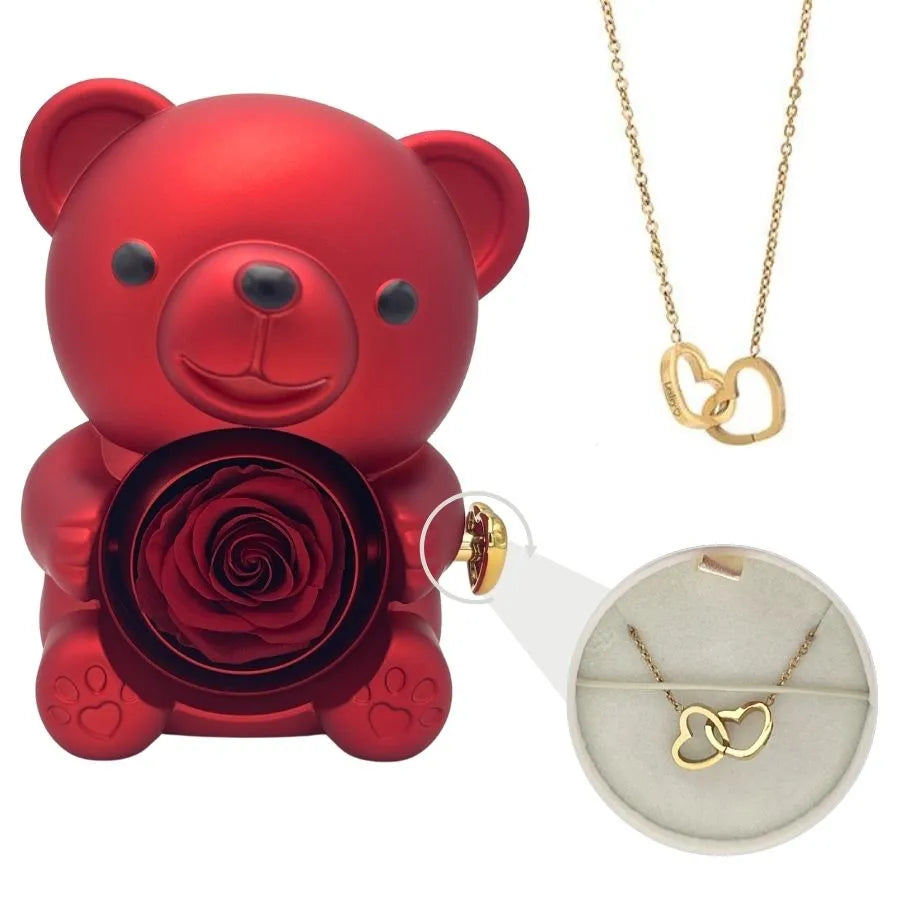 Gerda | Eternal Bear - With Engraved Necklace And Real Rose