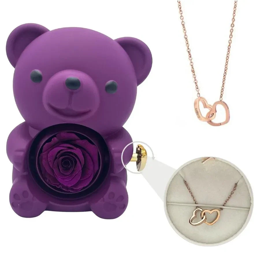 Gerda | Eternal Bear - With Engraved Necklace And Real Rose
