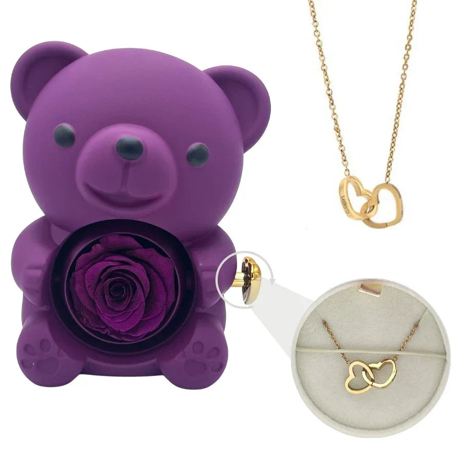 Gerda | Eternal Bear - With Engraved Necklace And Real Rose