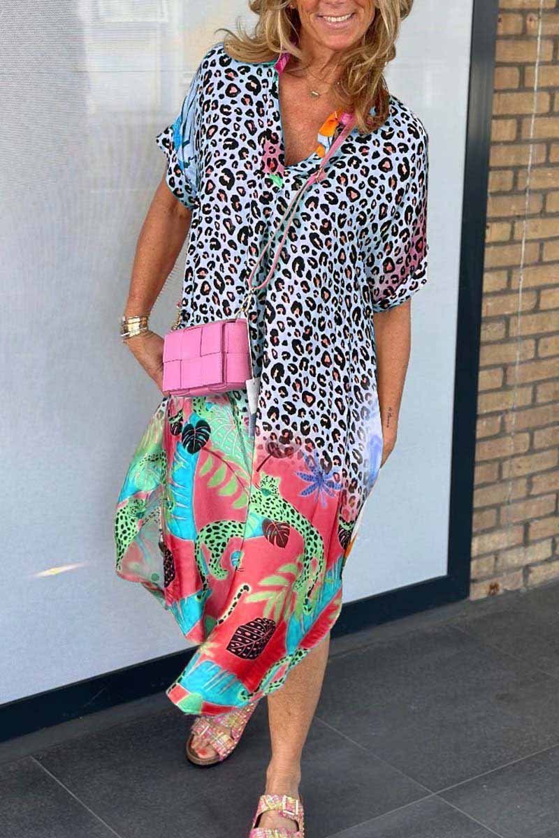 Trudi | Casual dress with leopard print and short sleeves