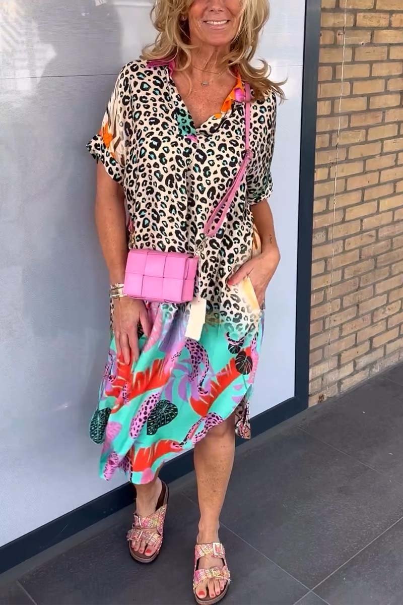 Trudi | Casual dress with leopard print and short sleeves