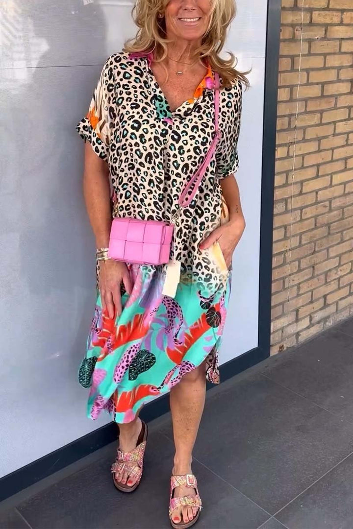Trudi | Casual dress with leopard print and short sleeves