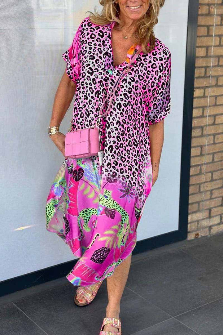 Trudi | Casual dress with leopard print and short sleeves
