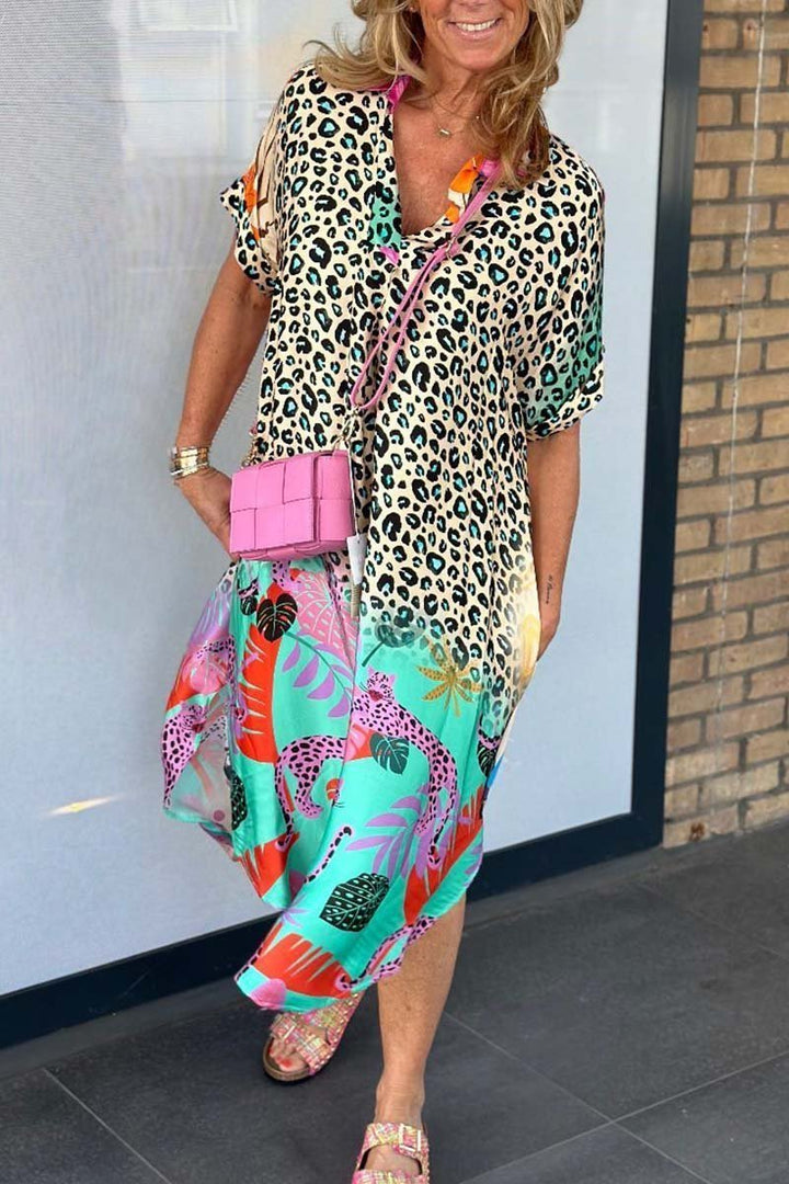 Trudi | Casual dress with leopard print and short sleeves