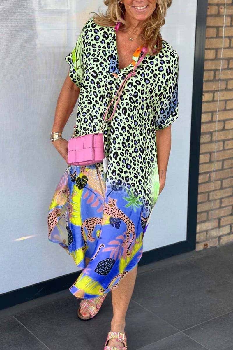 Trudi | Casual dress with leopard print and short sleeves