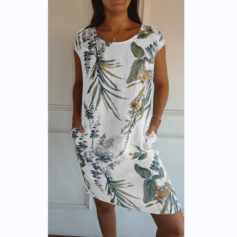 Kordula | Women's round neck dress with botanical print